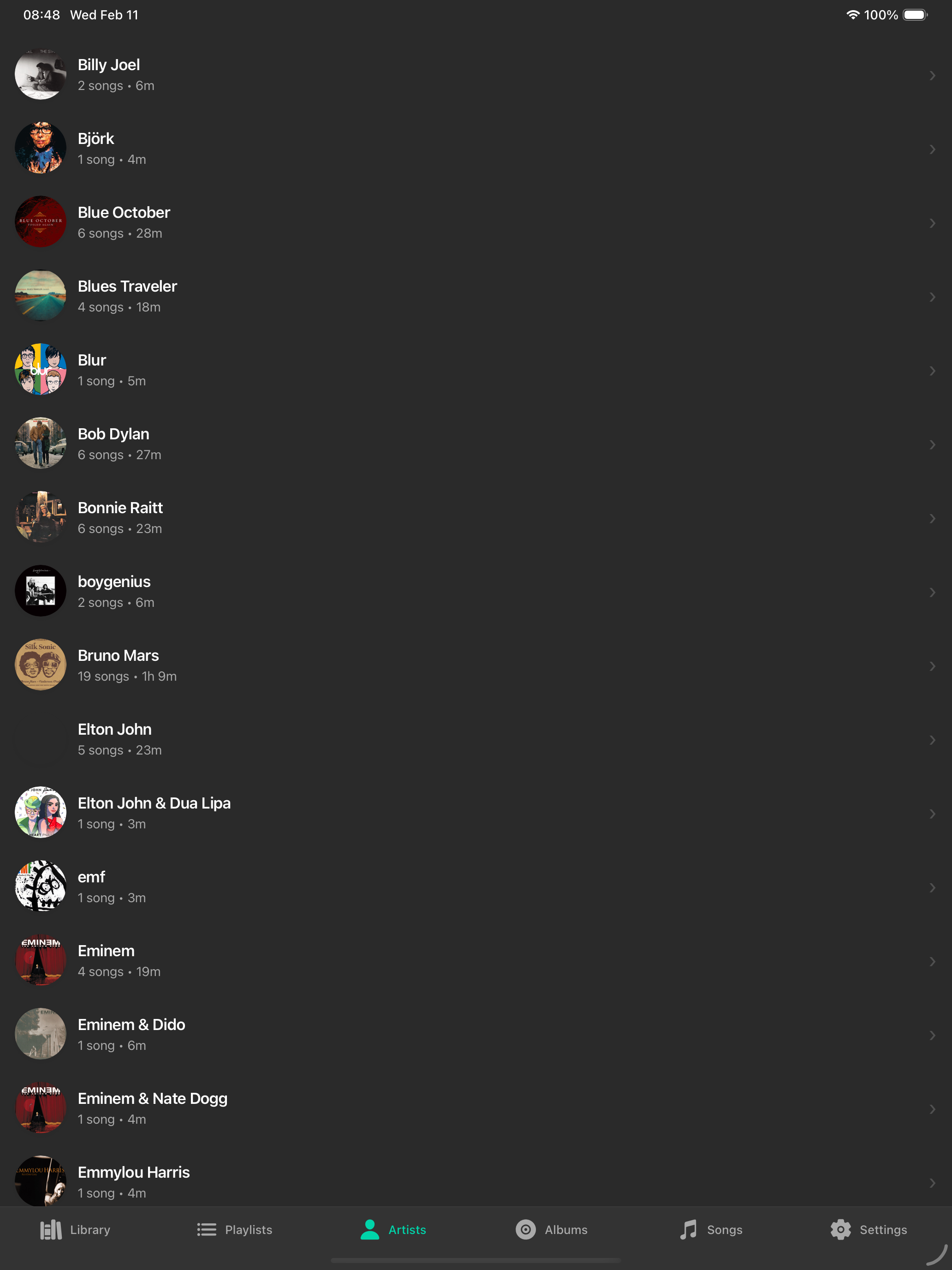iPad artist list view